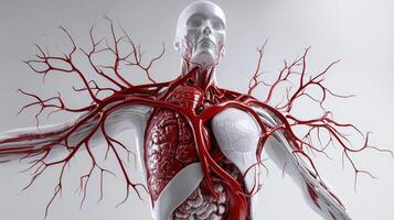 The human body with red blood vessels photo