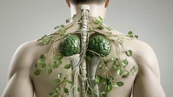 The human body is covered with green plants photo