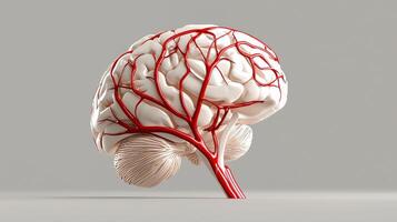 A 3d model of a human brain with blood vessels photo