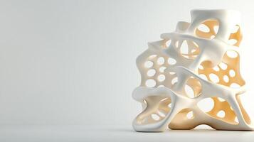 A sculpture made of white plastic with holes photo