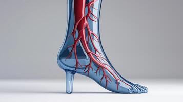 A foot with a red and blue vein running through it photo