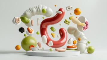 A red and white object with various food items photo