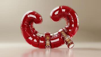 A red and white object with a curved shape photo