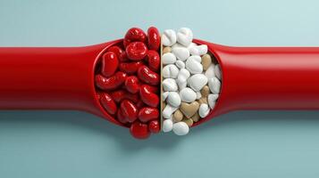 Red and white pills in a tube photo