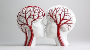 Two human heads with red branches on them photo