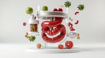 A jar with various foods and vegetables inside photo