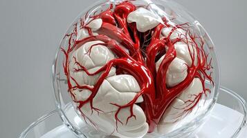 A model of a human brain inside a glass bowl photo