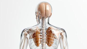 The human skeleton is shown in a 3d illustration photo