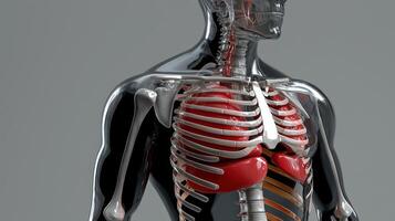 The human body is shown with the organs and the heart photo
