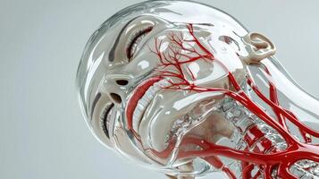 A close up of a human body with a red blood vessel photo