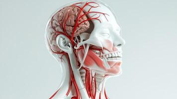 The human head and neck with the blood vessels highlighted photo