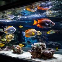 A large aquarium with many different fish in it photo