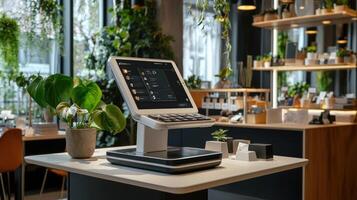 A pos terminal on a table in a restaurant photo
