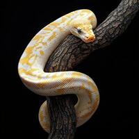 A yellow and white snake on a branch photo
