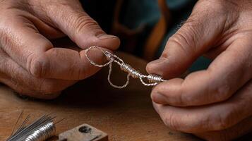 A man is working on a piece of wire photo