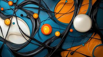 Abstract art, blue, orange, black, white, and yellow photo