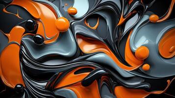 A black and orange abstract painting with swirls photo