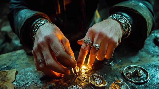 A man is working on a ring with a torch photo