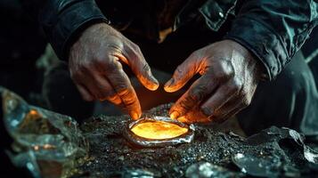 A person is holding a piece of metal in their hand photo