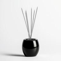 A black vase with sticks in it photo