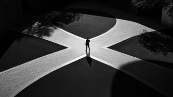A person standing in the middle of a cross photo