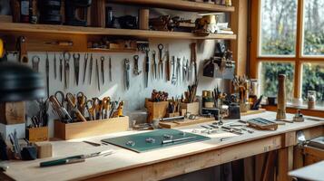 A workbench with many tools on it photo