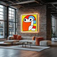 A large painting of a cartoon character on a wall photo