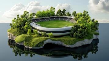An island with a soccer stadium on it photo