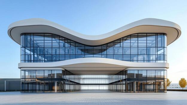 Modern architecture building with curved glass facade photo