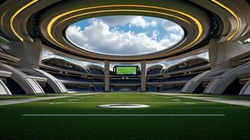 A football stadium with a large circular ceiling photo