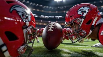 Two football players are standing on the field photo