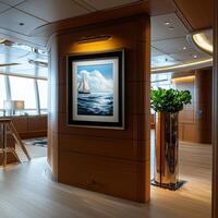 A painting of a sailboat on a wall photo
