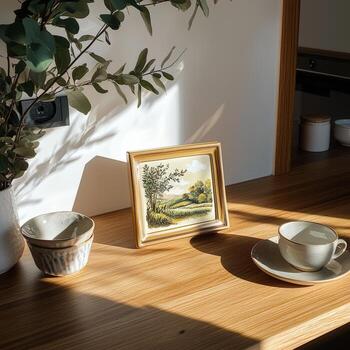 A table with a painting on it photo