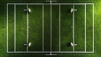 An aerial view of a football field with two goal posts photo