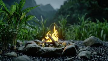 A fire is burning in the middle of a field photo