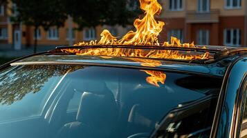 A car with flames on the roof photo