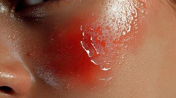 A woman with a red mark on her face photo