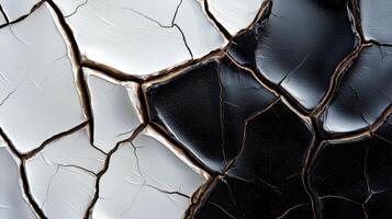 A cracked black and white wall with cracks photo