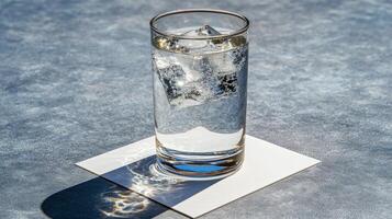 A glass of water with ice cubes in it photo