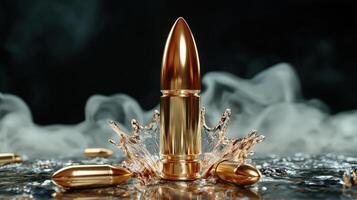 A bullet and some gold bullets on a black background photo