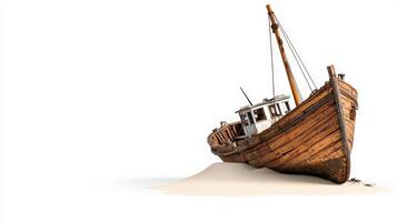 Old boat on sand isolated on white background 3d illustration photo