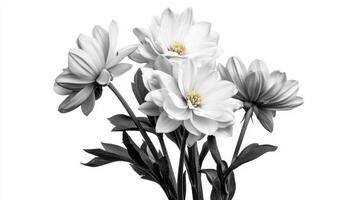 Black and white photo of flowers on a white background