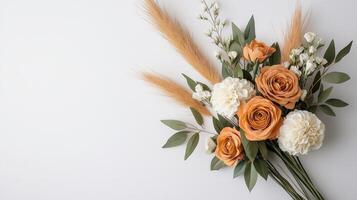 A bouquet of flowers and grasses on a white background photo