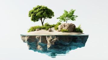 An island with trees and rocks floating in the water photo