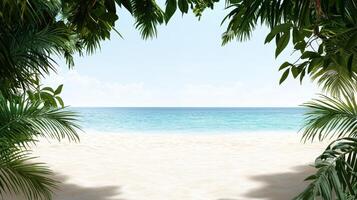 Tropical beach with palm trees and blue ocean photo