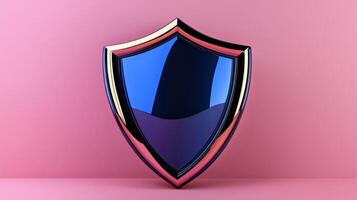 A blue and pink shield on a pink background photo