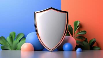 A shield with a blue and orange background photo