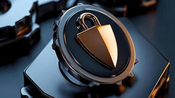 A lock and key on a black surface photo