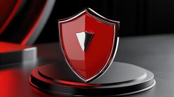 A red shield on a black stand photo