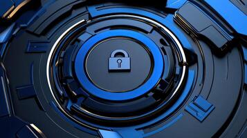 A blue and black circular object with a padlock photo